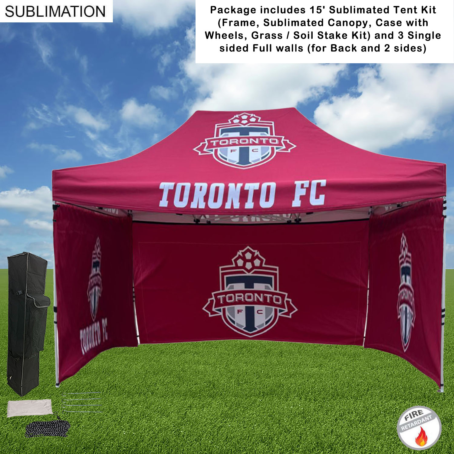 Full Privacy Tent Package, 15' Sublimated Tent kit, 3 single sided Full walls for back and 2 sides 2