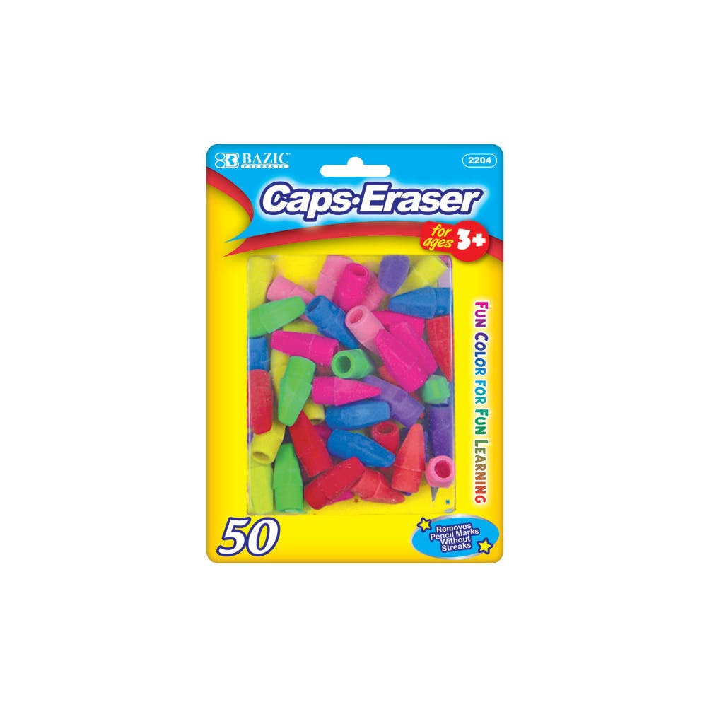 Pencil Caps Erasers - 50 Pack Neon Colors 3