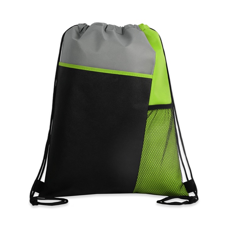 Tri Color Drawstring Backpack with Front Mesh Pocket 90