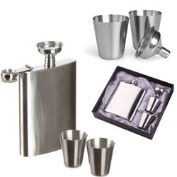 Silver Stainless Steel Leak Proof Hip Flask Set