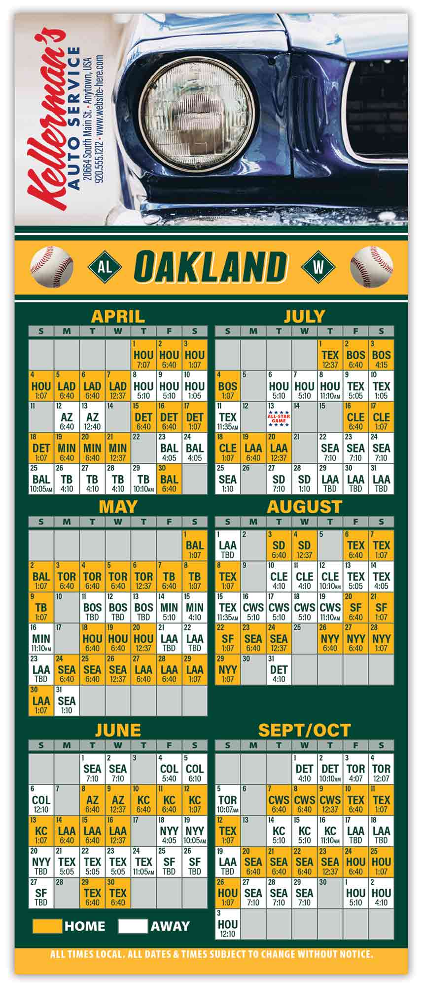 Baseball Schedule Laminated Card/Postcard with Magnet Strip (3.5x8.5) 10 pt.