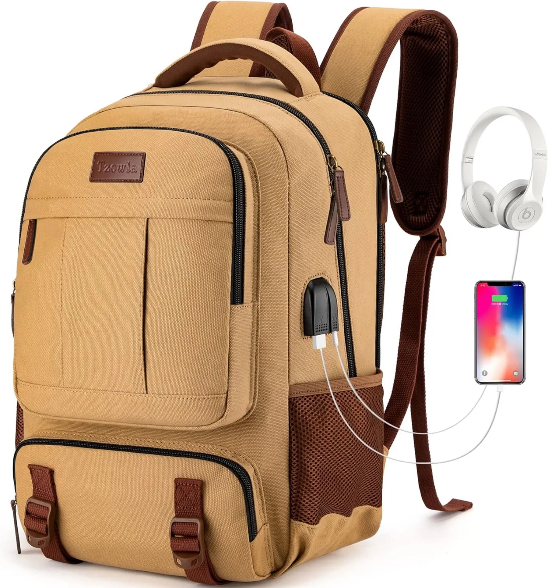 USB Charging Canvas Laptop Backpack 23