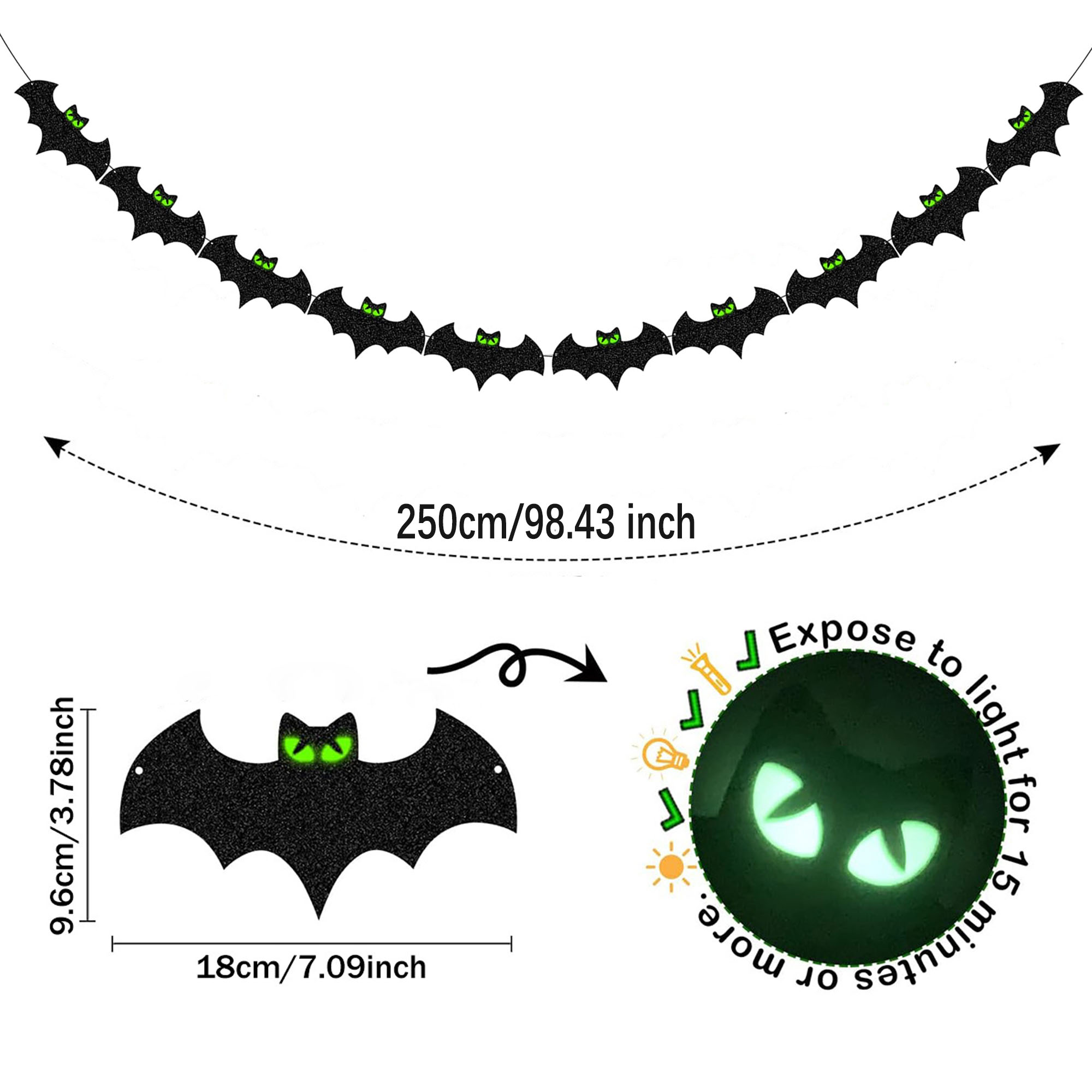 Halloween Decoration Glow In The Dark Bat Banner 5