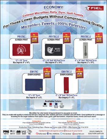 Economy Colored Microfiber Rally, Gym, Golf Towels for those lower budgets without compromising qual