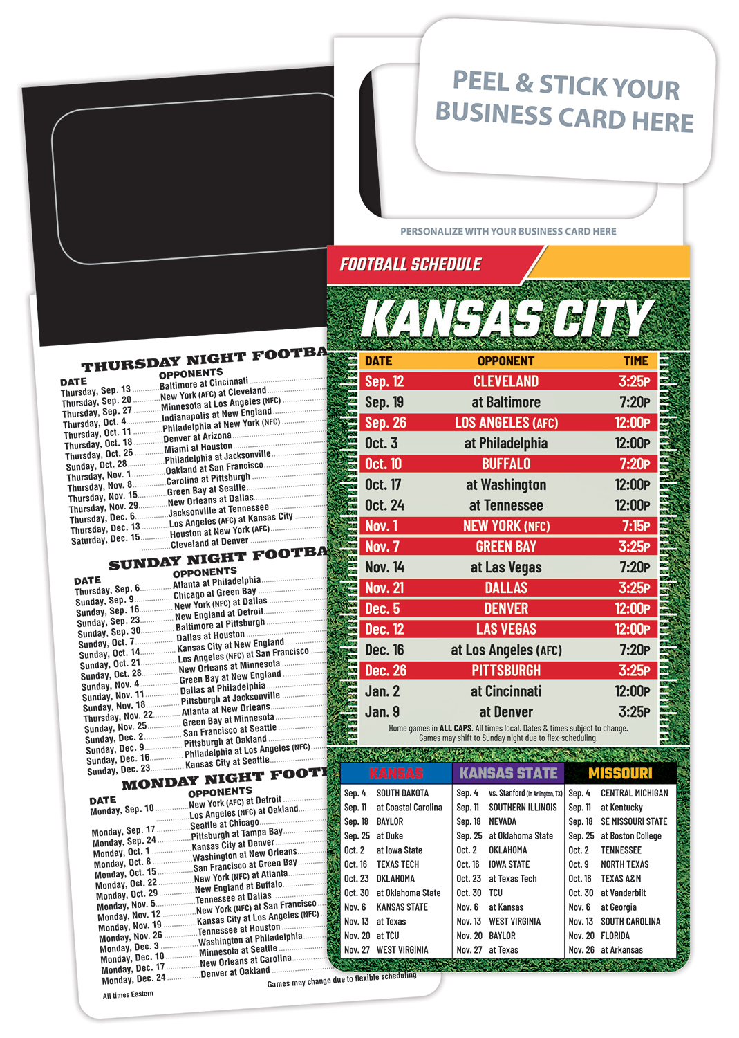 Pro Football Schedule Magnet - Peel and Stick Business Card (3.5x9)
