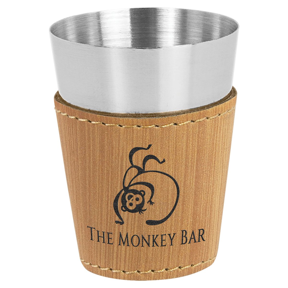 2 oz. Bamboo Leatherette & Stainless Steel Shot Glass 3