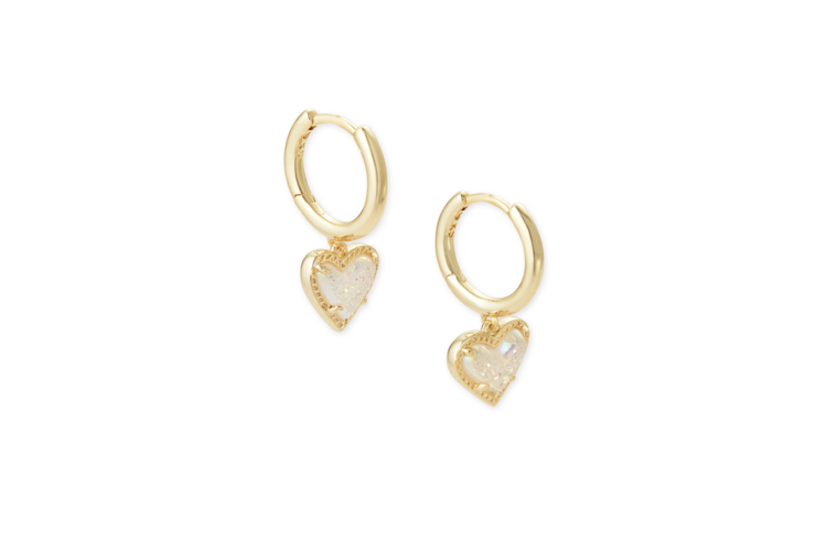 Kendra Scott Ari Heart Gold Huggie Earrings in Iridescent Drury 4