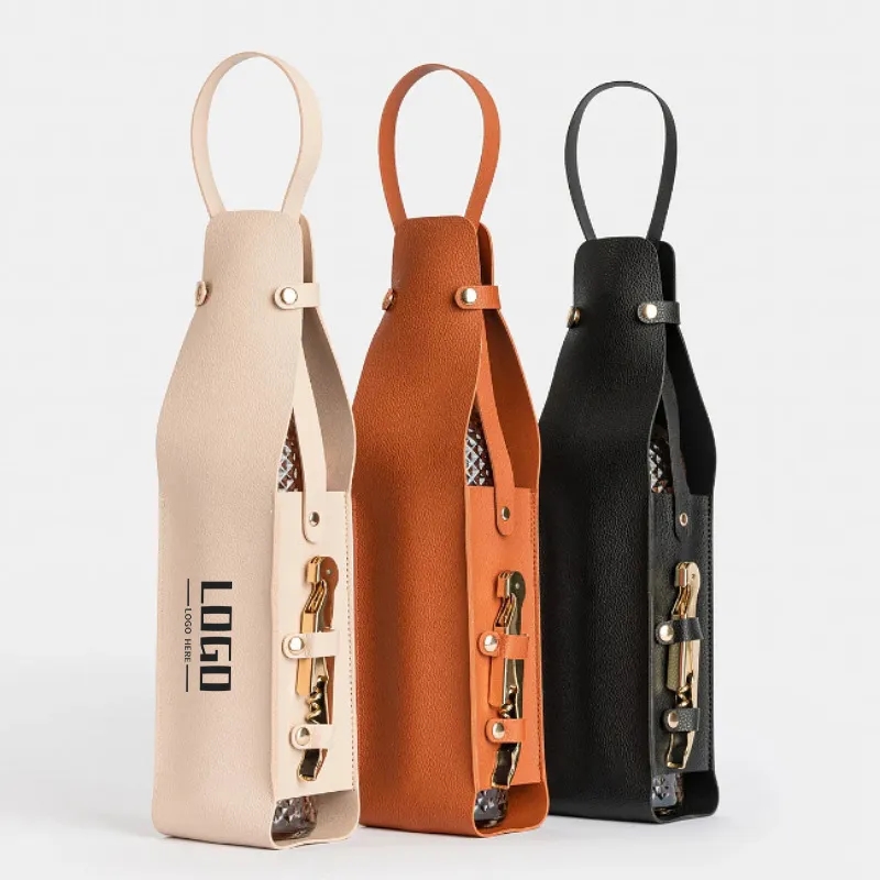 Single PU Leather Wine Bottle Carrier