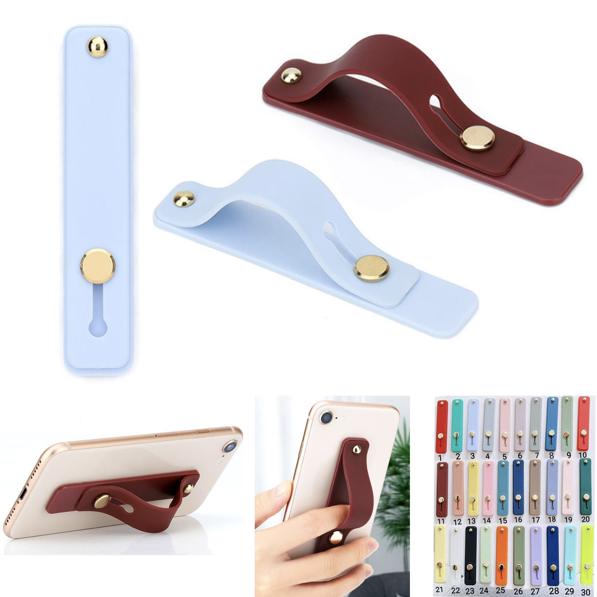 Silicone Smartphone Finger Holder Adjustable Strap With StandCell Phone Stand For Desk And Secure