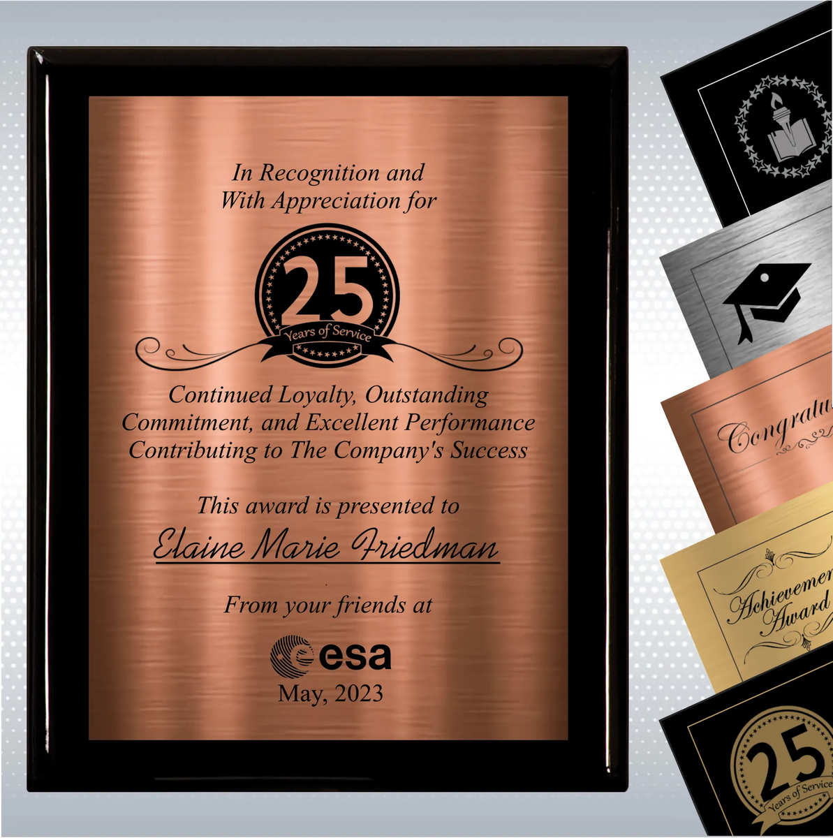 Black Piano Finish Wood Plaque Personalized Years of Service 22