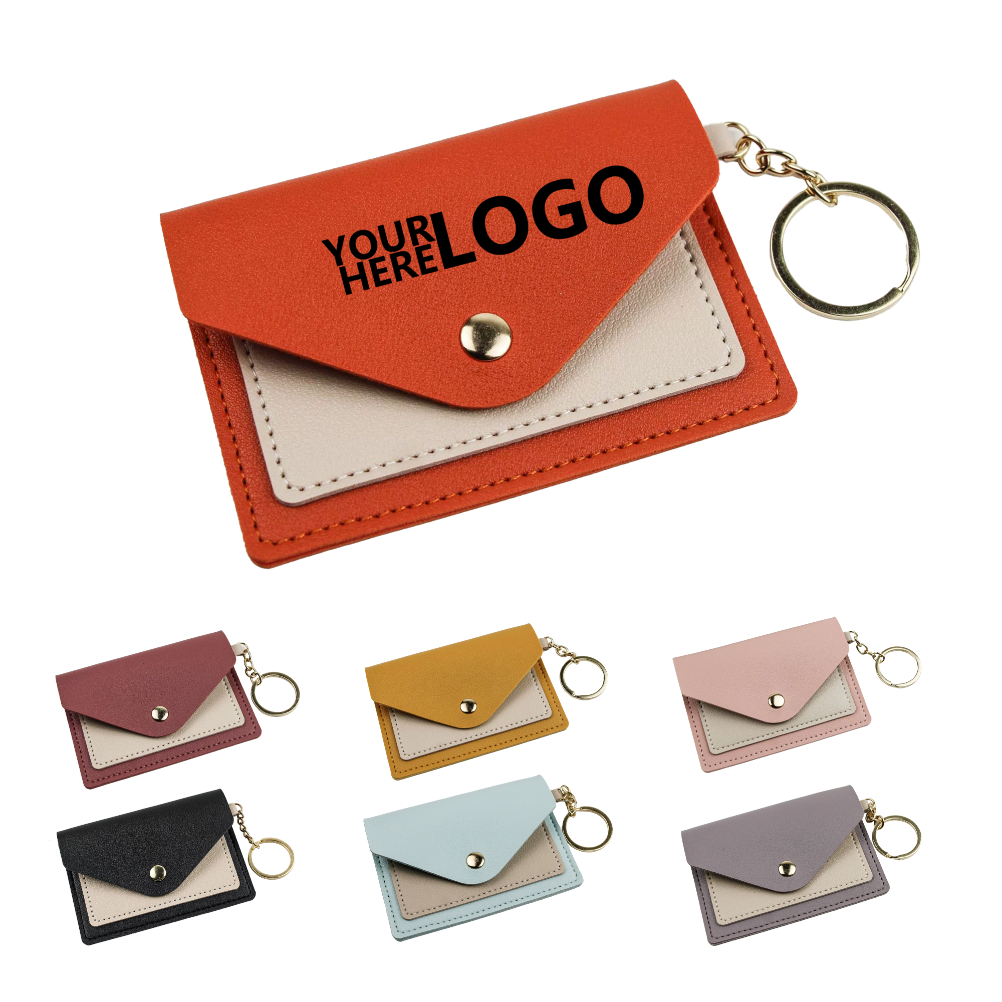 Ultra-Thin PU Leather Envelope Cardholder with Keychain 3