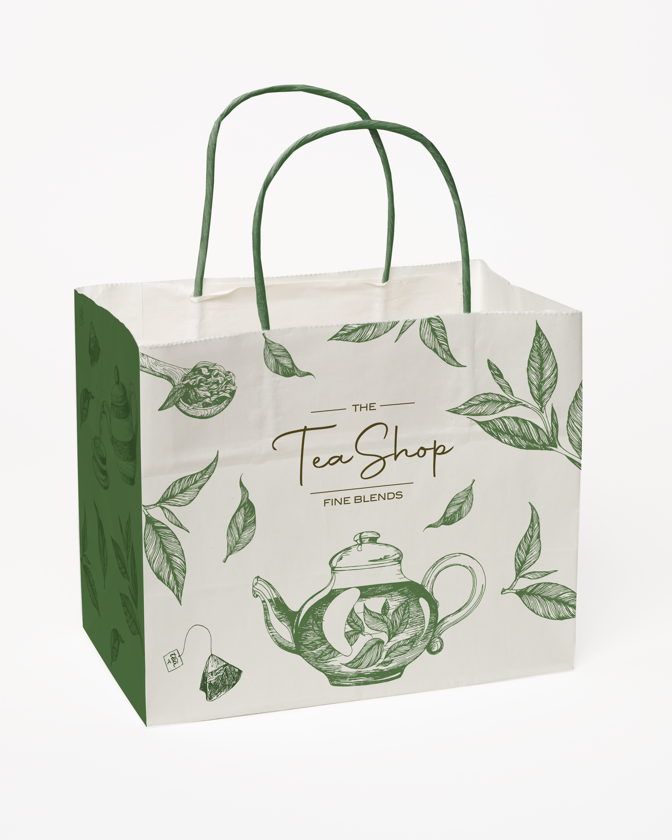 Multi-Sided Full Color White Shopper Paper Bag - Green Handle (8.5"x 7.25"x 5") 3