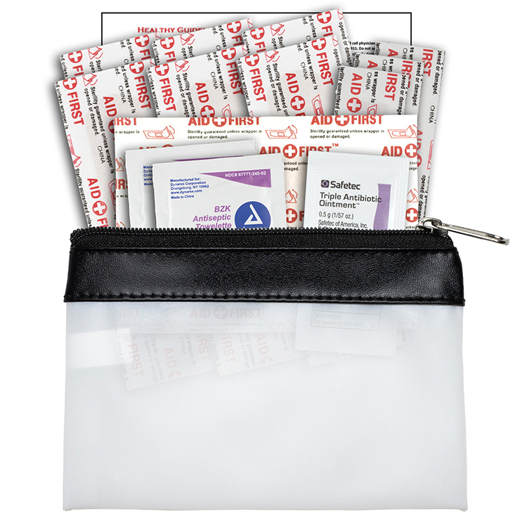 "SAFETY-ON-THE-GO" 14 Piece First Aid Kit in Colorful Zipper Vinyl Pouch 13