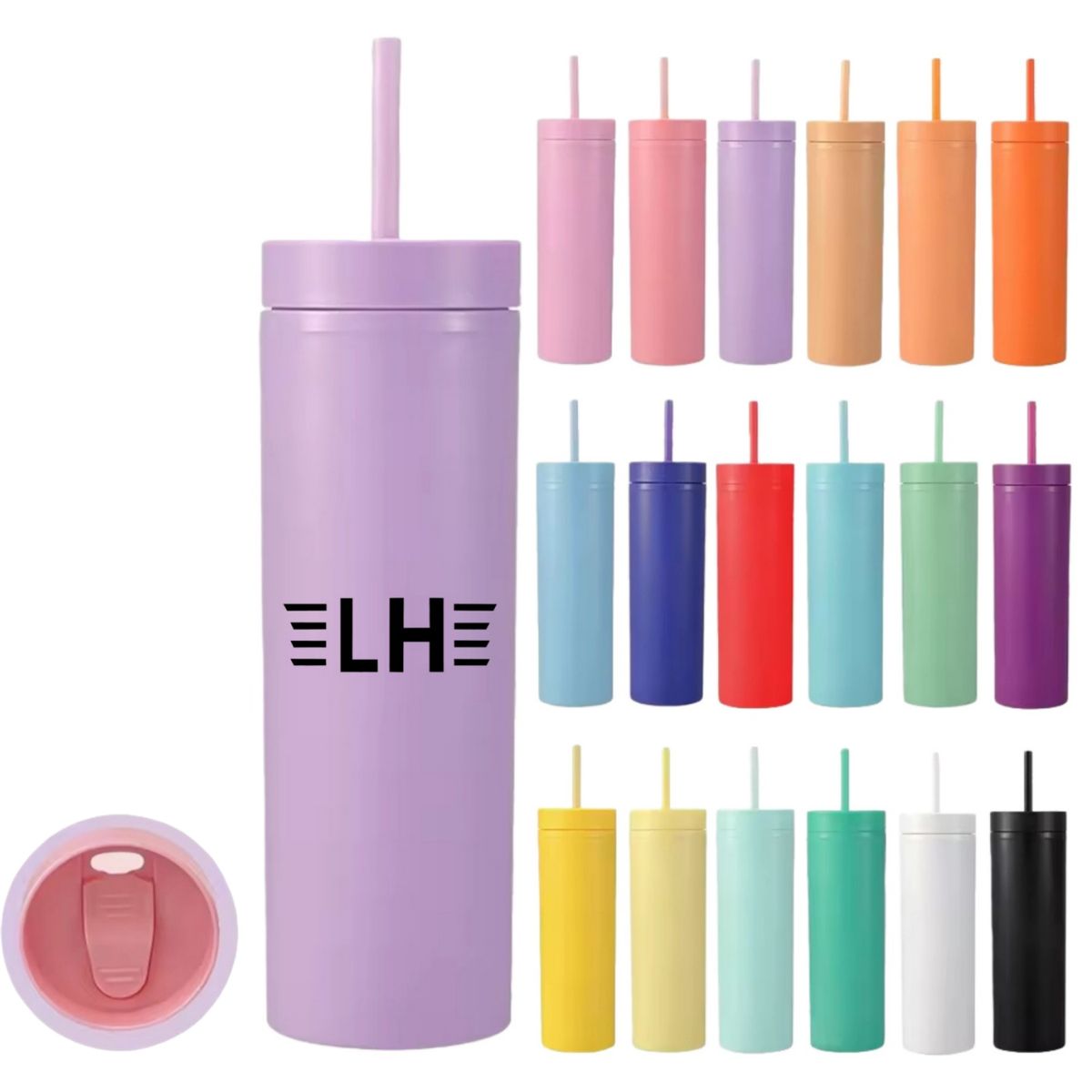 Double-layered Plastic Straight Cup With Straw