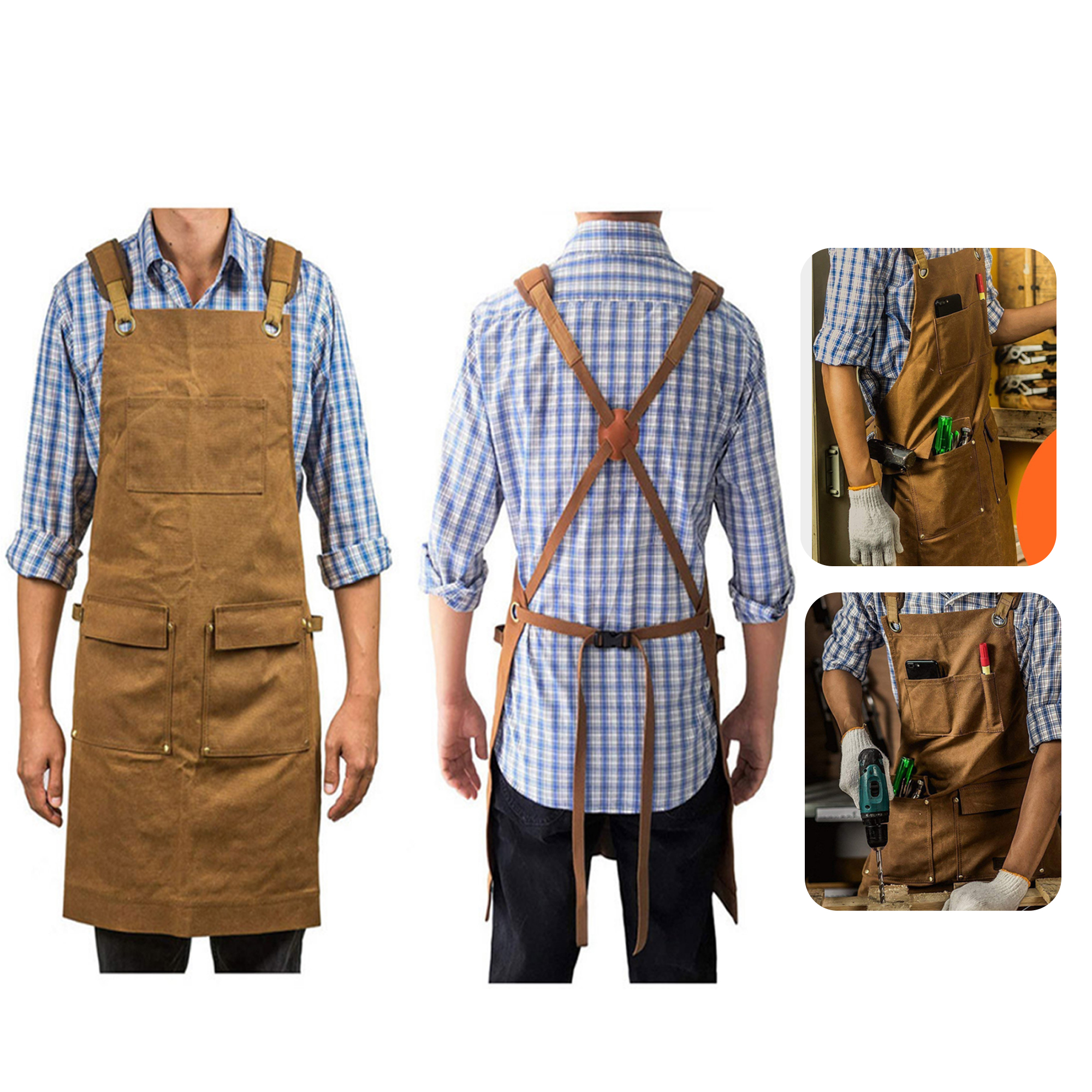 MOQ 20 PCS Sturdy Thick Canvas Multi Pocket Apron 11
