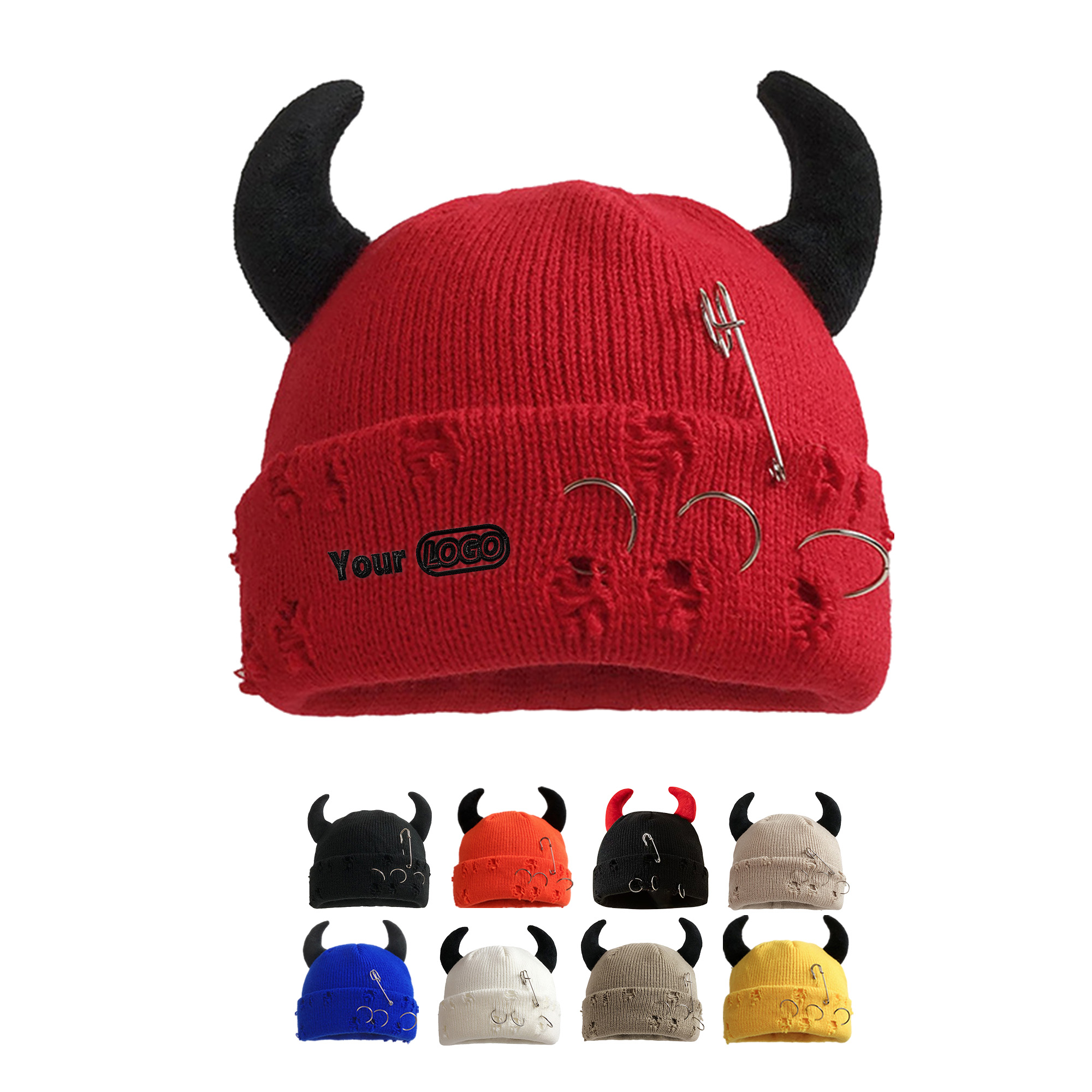 Custom Logo Horned Winter Knitted Hat 12