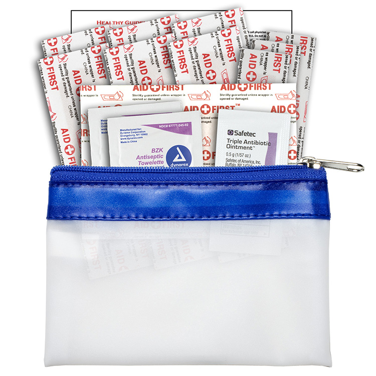 "SAFETY-ON-THE-GO" 14 Piece First Aid Kit in Colorful Zipper Vinyl Pouch 3