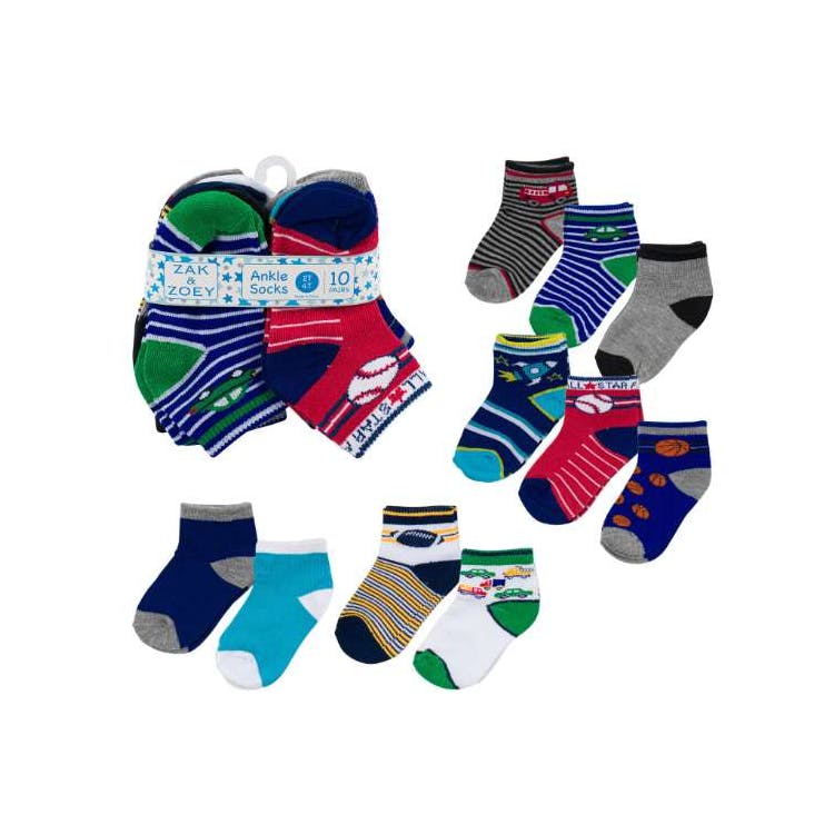 Boys' Ankle Socks - Sports Design 2T-4T 10 Pk 2