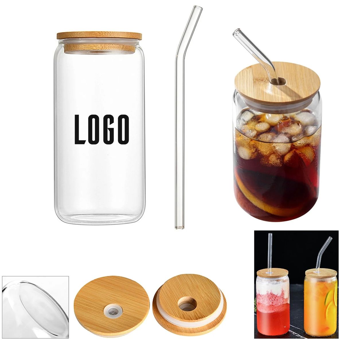 16 oz Pint Glass with Straw and Bamboo Lid Drinkware