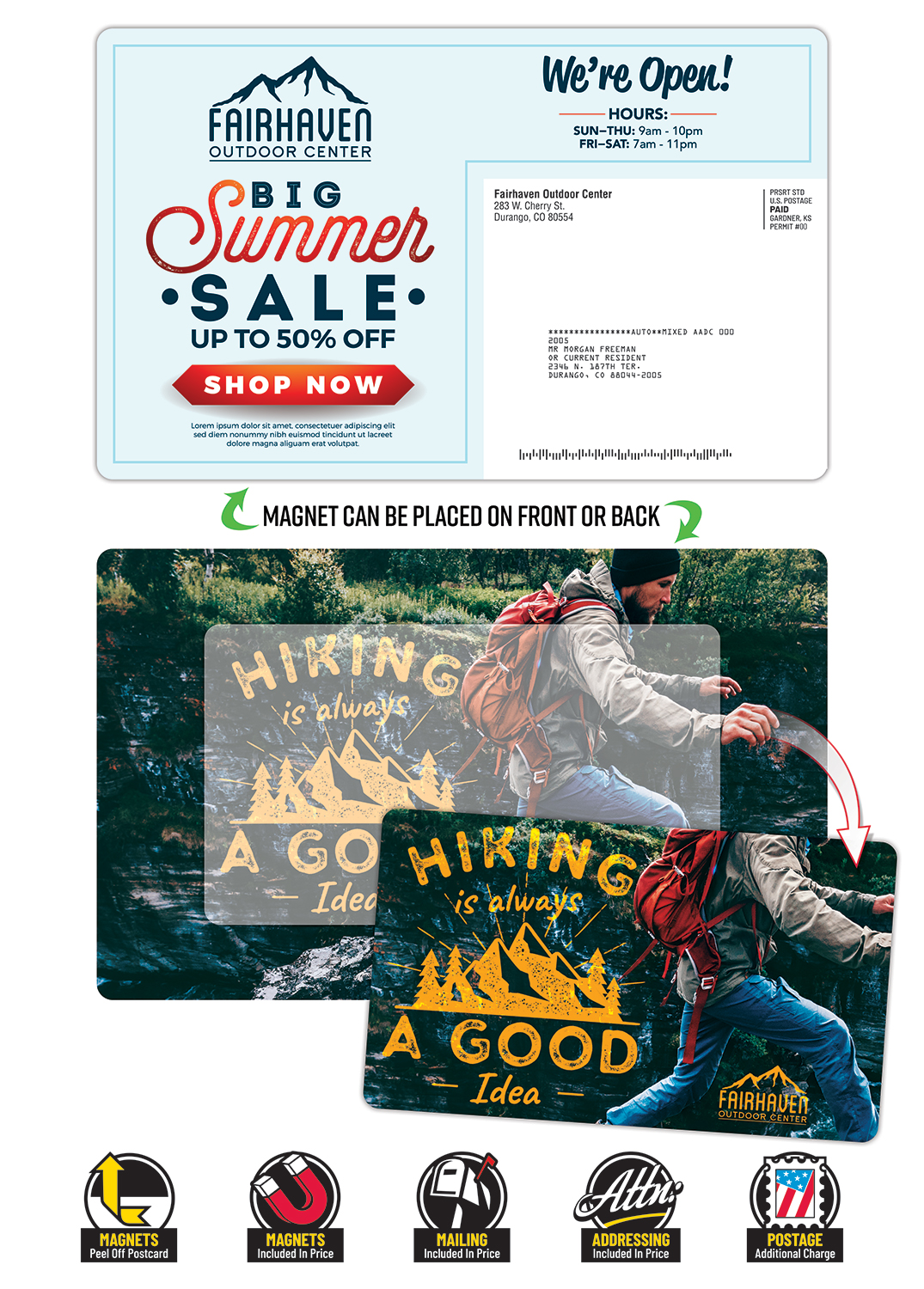 Magna-Peel Laminated Postcard (8.5x5.25; 14pt) with 3.5x6 Round Corner Magnet (25 mil)