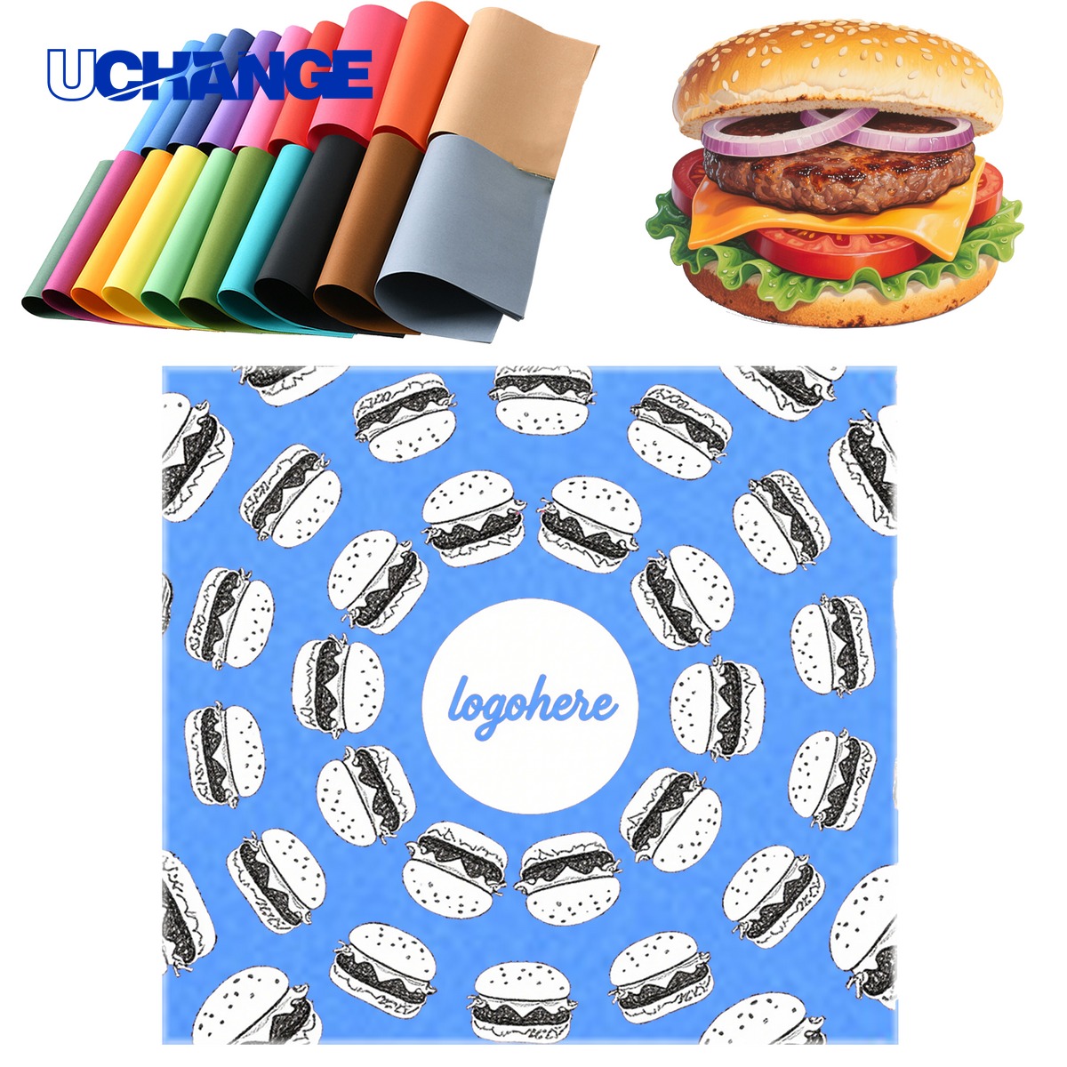 Colored Seven by Seven Burger Paper Sheets