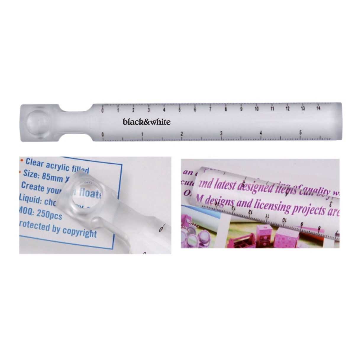 Acrylic Clear Ruler with Magnifier – 6" / 15cm Dual Measurement 10