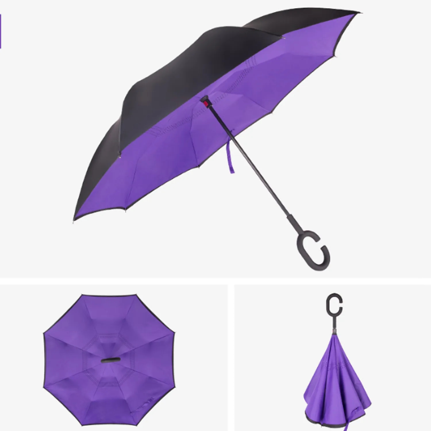 Solid Color Inverted Umbrella With C-Shaped Handle 21