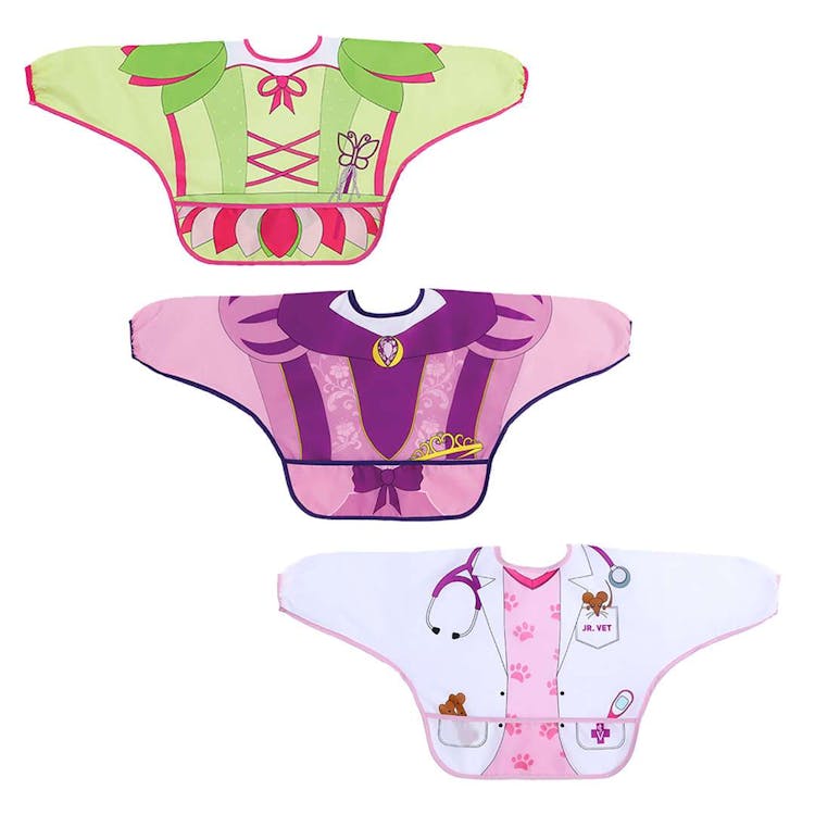 Baby Bib Smocks - Pink Food & Fun Characters with Sleeves 3