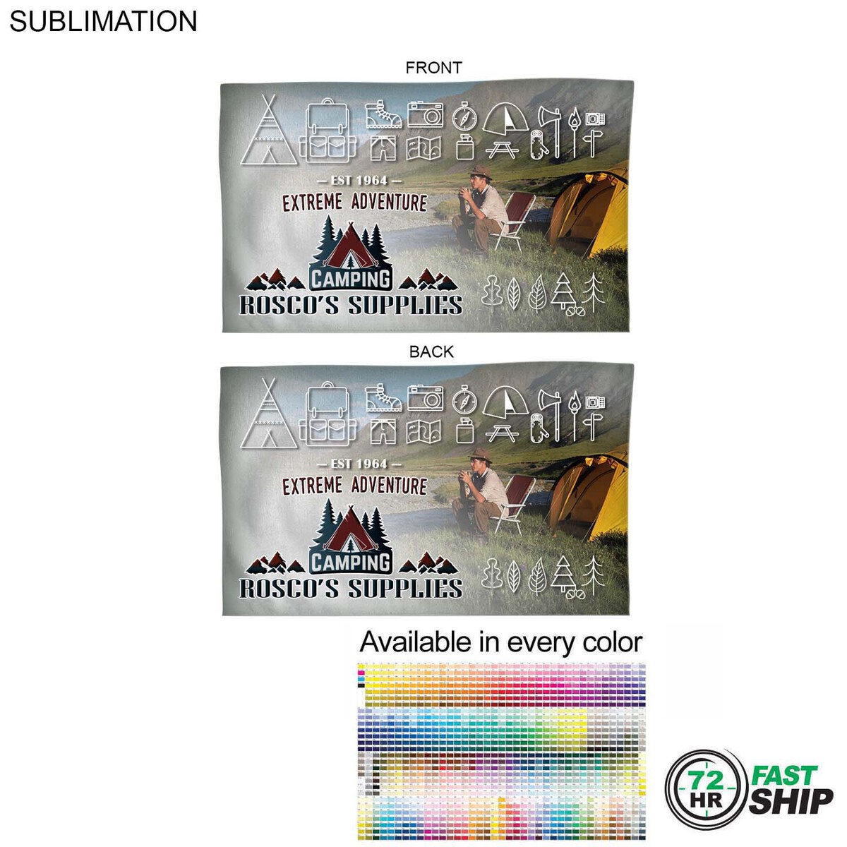 fiel 72 Hr Fast Ship - Microfiber Dri-lite Terry Branding Towel 15x25 Sublimated Edge to Edge 2 sides #SU614-22