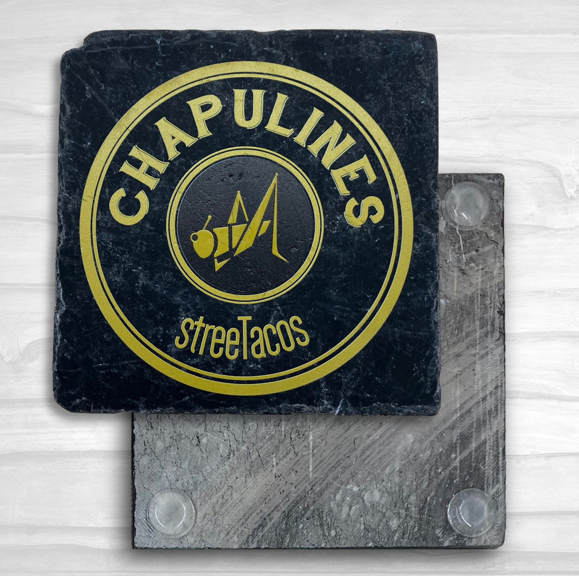 Square Coaster Black Tumbled Marble 14