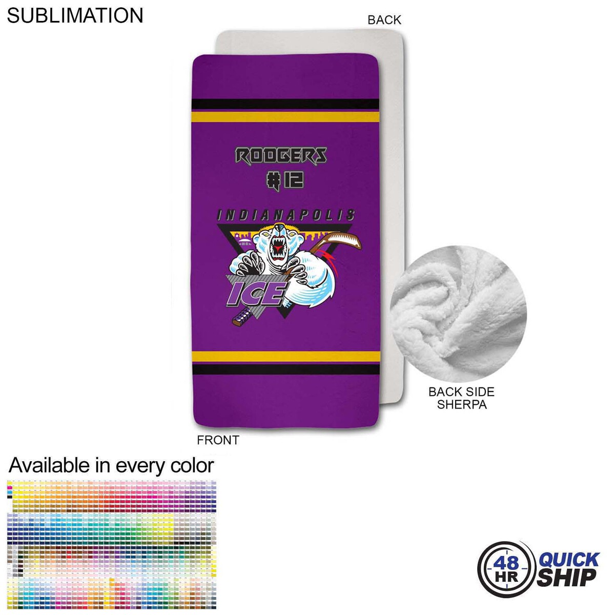 fiel 48 Hr Quick Ship - Team Blanket in Plush Sherpa Faux Wool Lined Micro Mink 30x60 Stadium size #SU667-10
