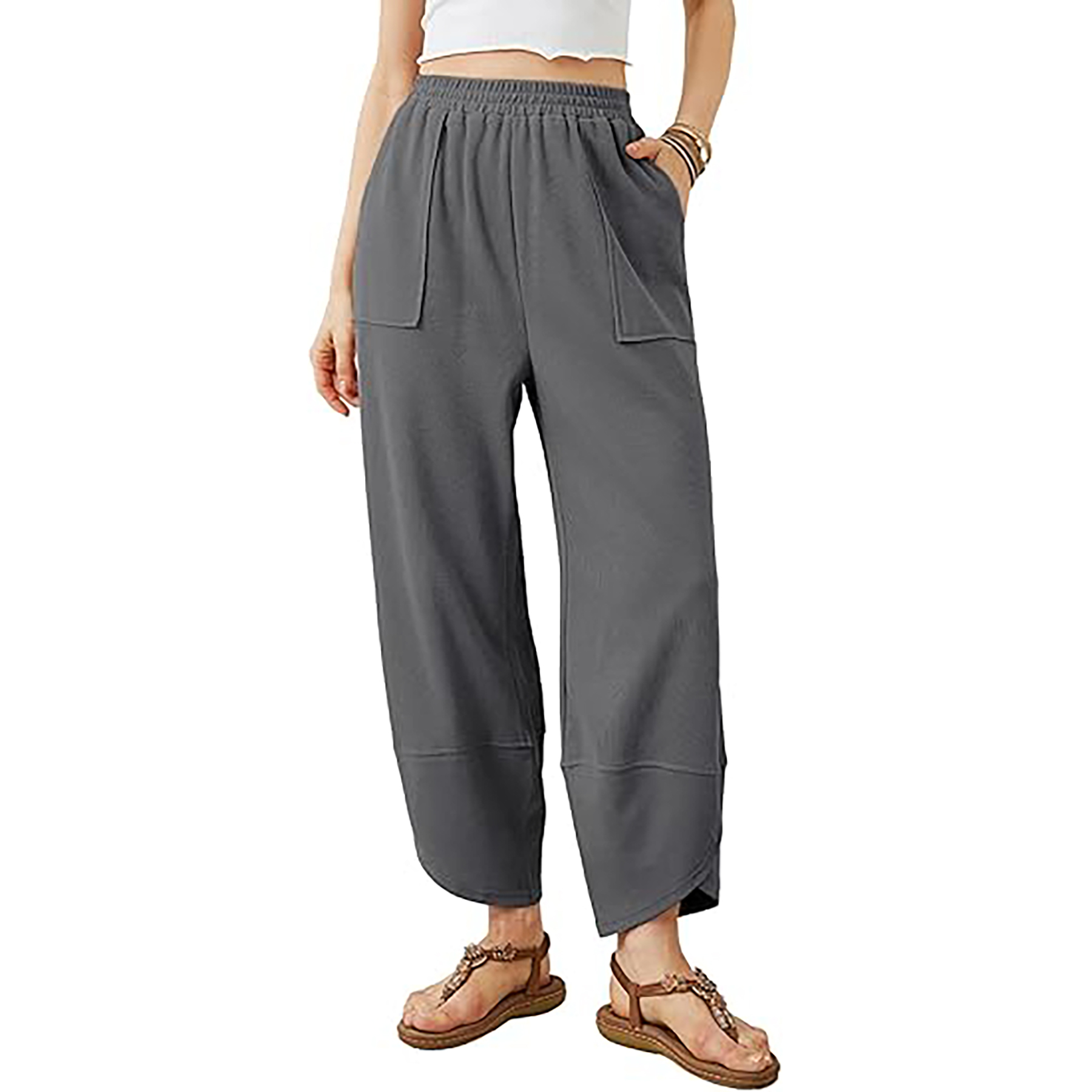 Elastic Waisted Palazzo Pants with Pockets 12