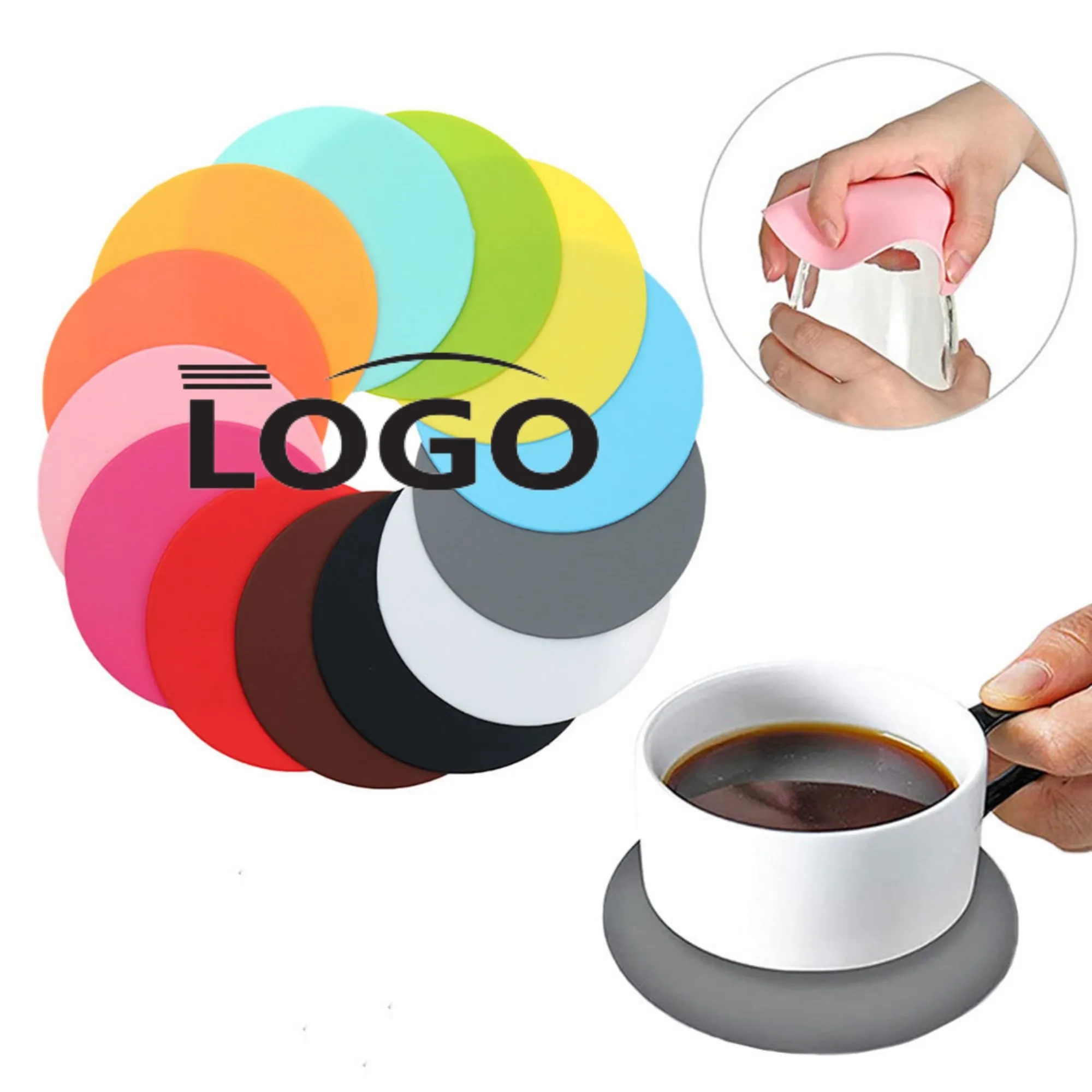 MOQ50 Soft PVC Round Silicone Coasters Non-Slip Cup 10