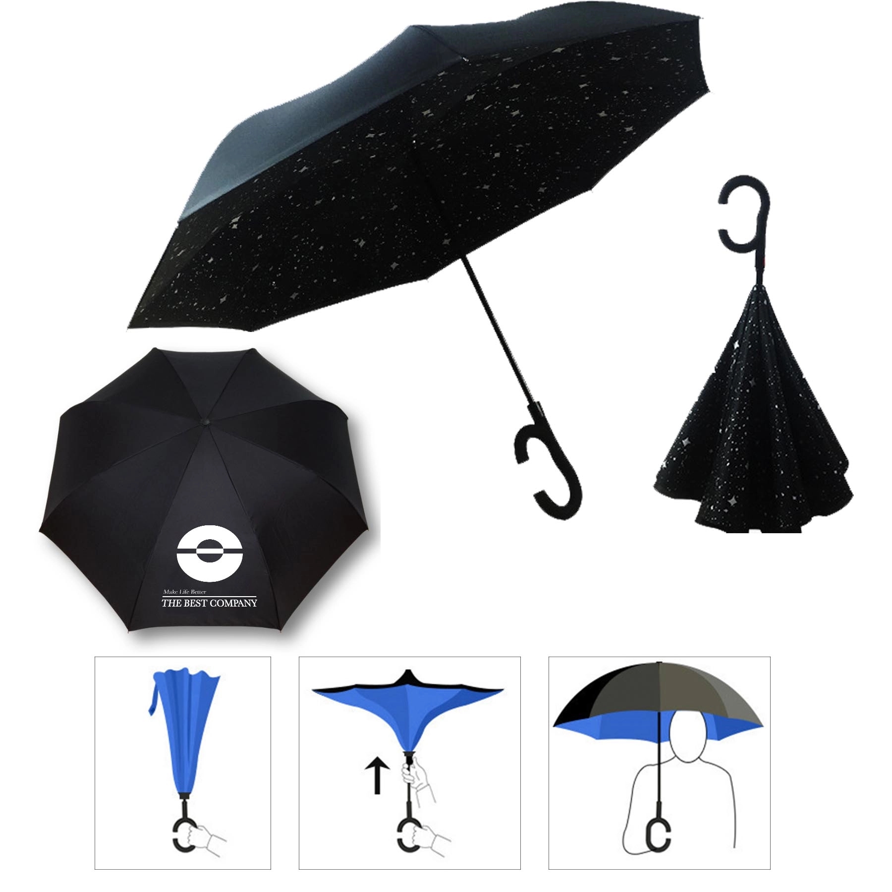 48" Arc Inverse Telescopic Umbrellas