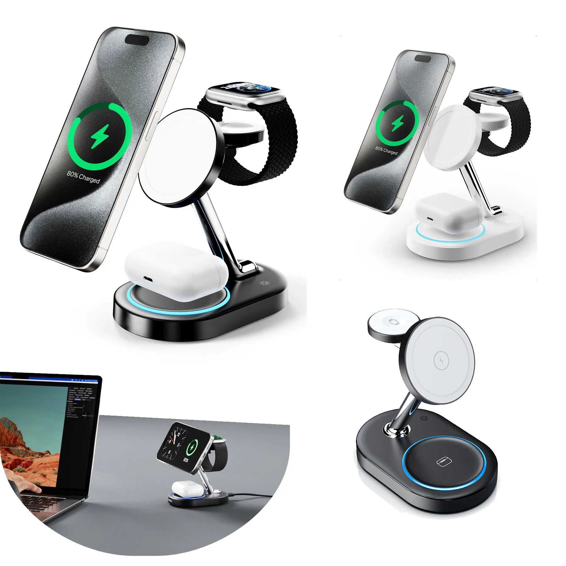 Aluminum Alloy 3 in 1 Magnetic Wireless Charging Station 20W 6