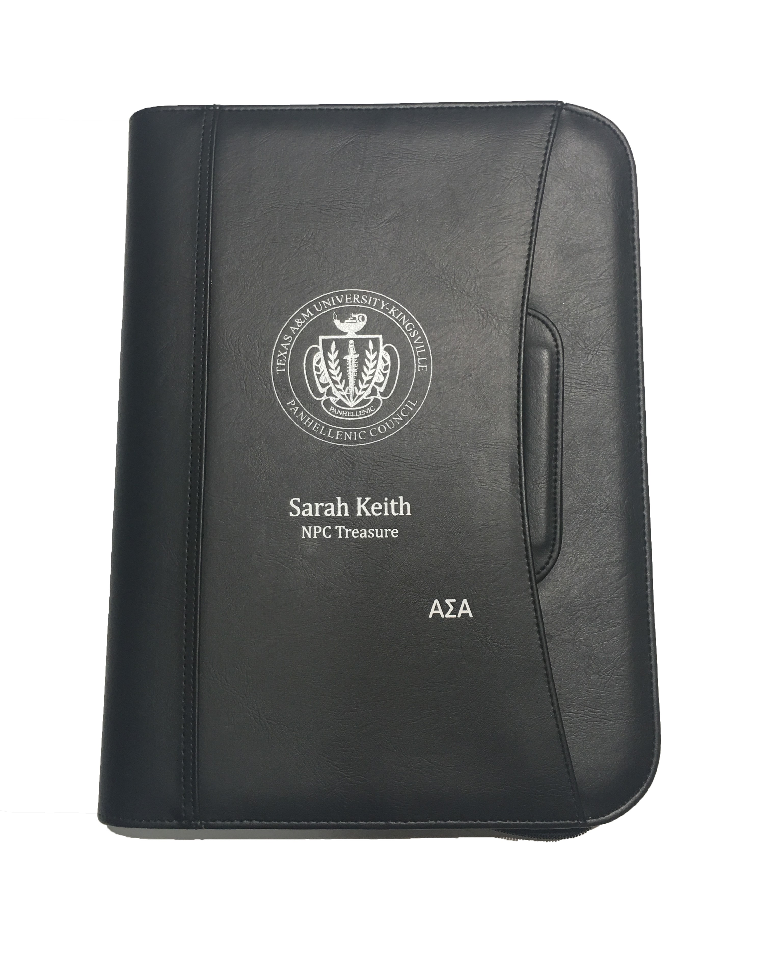 1" 3 Ring Padfolio w/ Retractable Handles and Zipper Closure 12