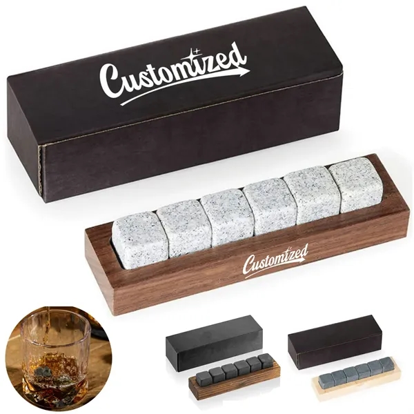 Custom Whiskey Stones with Wooden Tray — Premium Spirits Cooler For Bourbon & Scotch Use