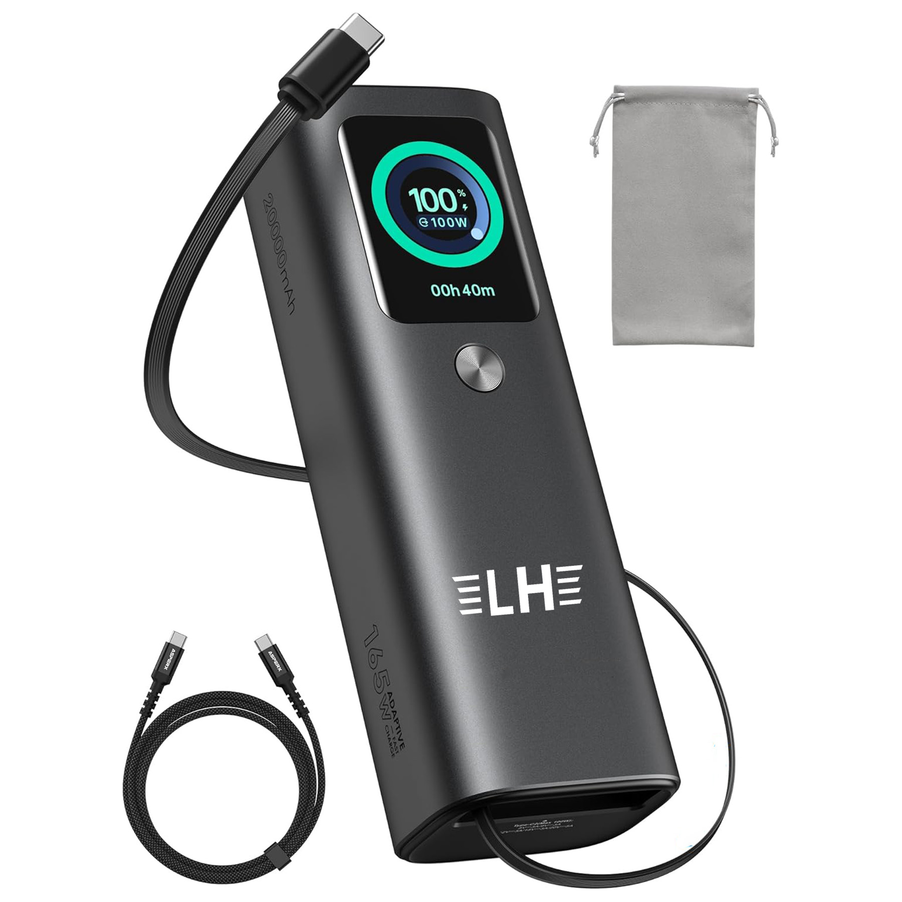 20,000mAh 165W Power Bank W/ Display & Cable