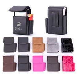 PU Leather Cigarette Box Case with Pouch Lighter Holder
