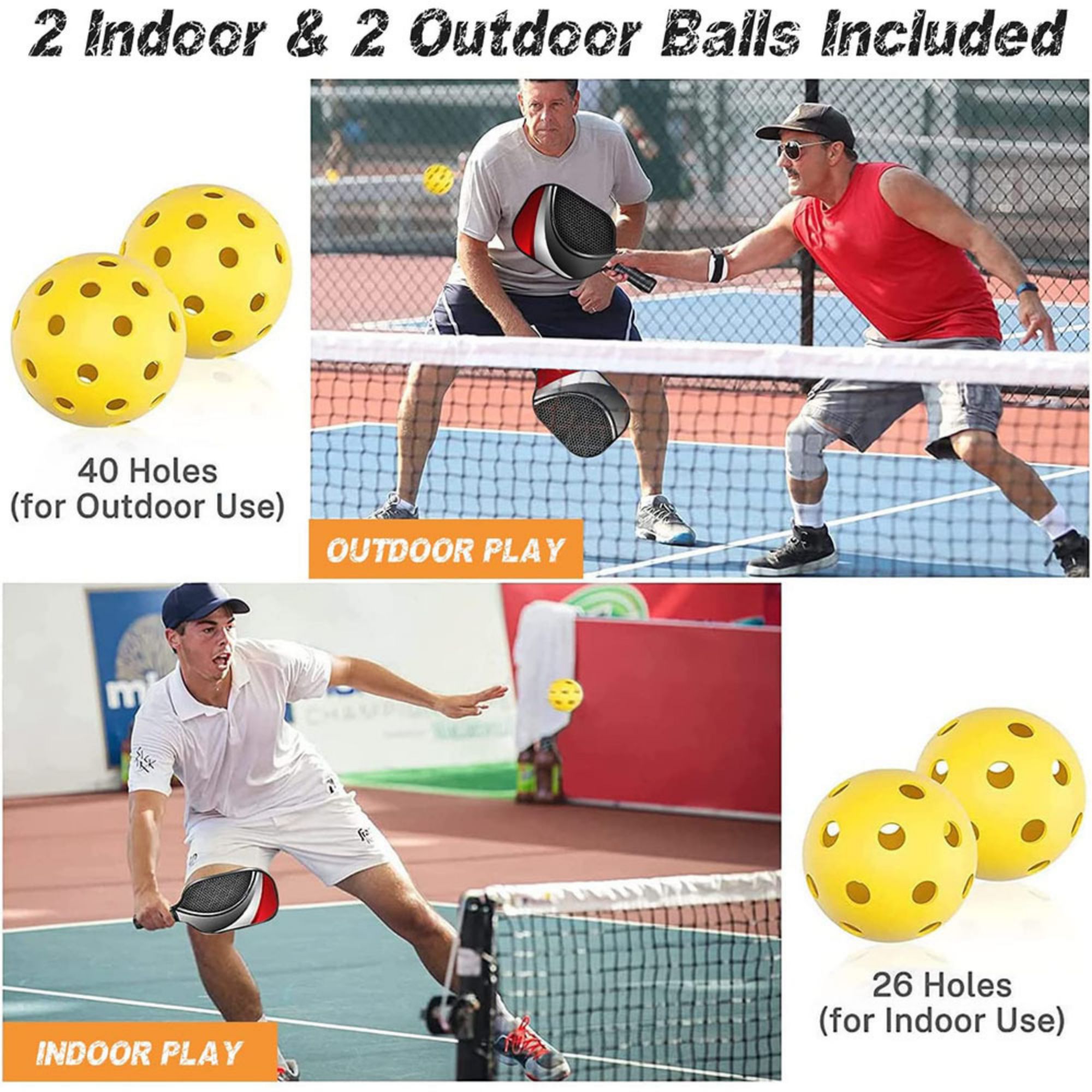 2 Pickleball Paddles and 4 Balls Set with Drawstring Bag 6
