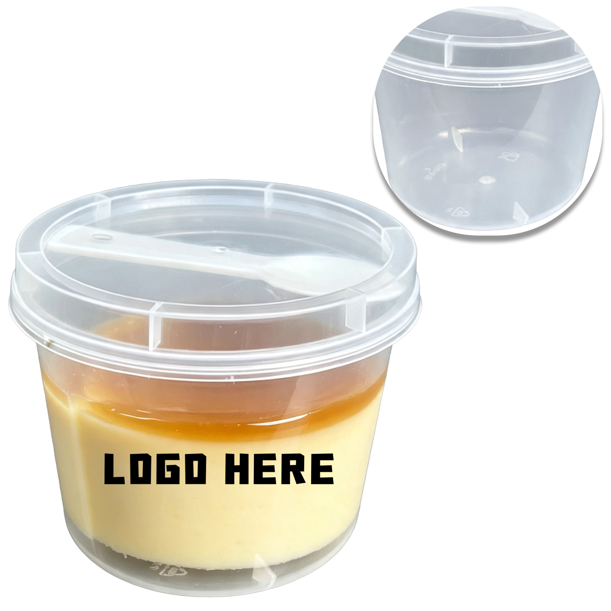 7oz Disposable Pudding Cup With Attached Spoon 2