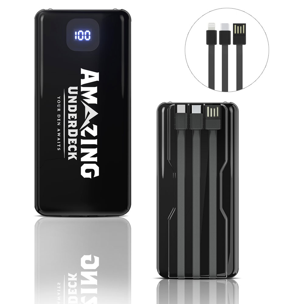 10,000mAh Power Bank With Integrated Charging Cables