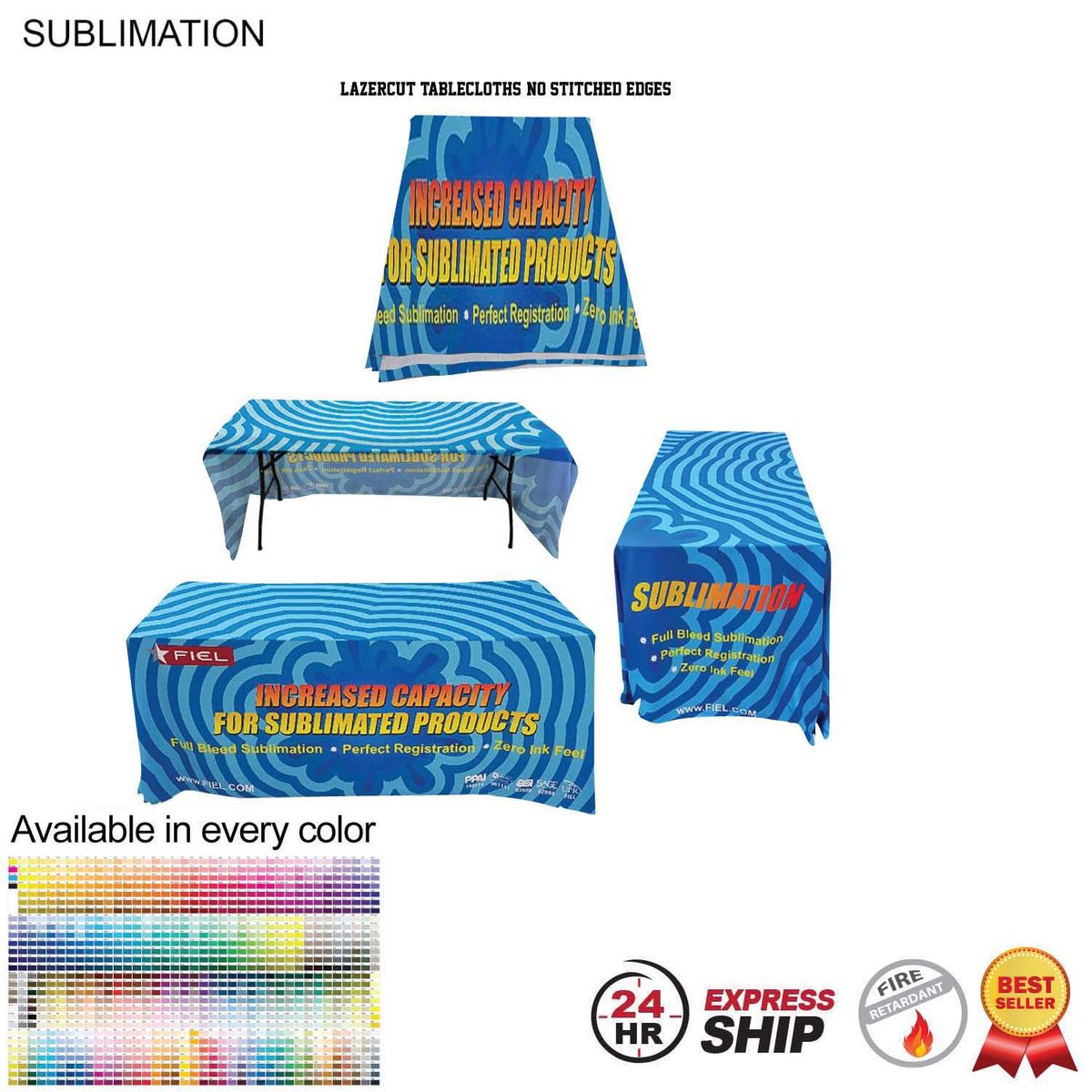 fiel 24Hr Express Ship - 6' LazerCut 3-Sided Sublimated Tablecloth Drape Style Open Back #SU499-7