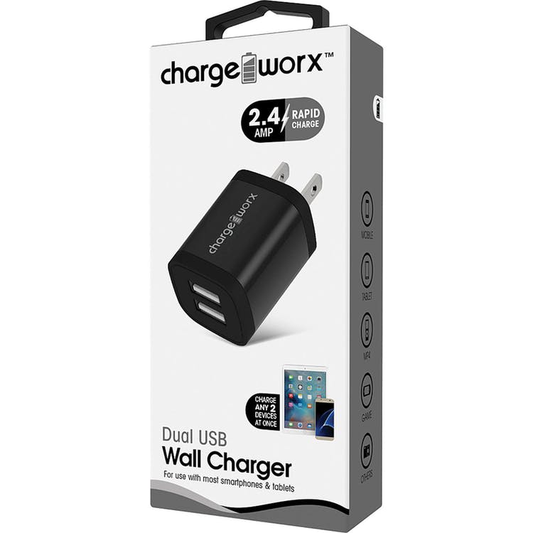 Dual USB Rapid Wall Chargers - Black 2.4 AMP 3