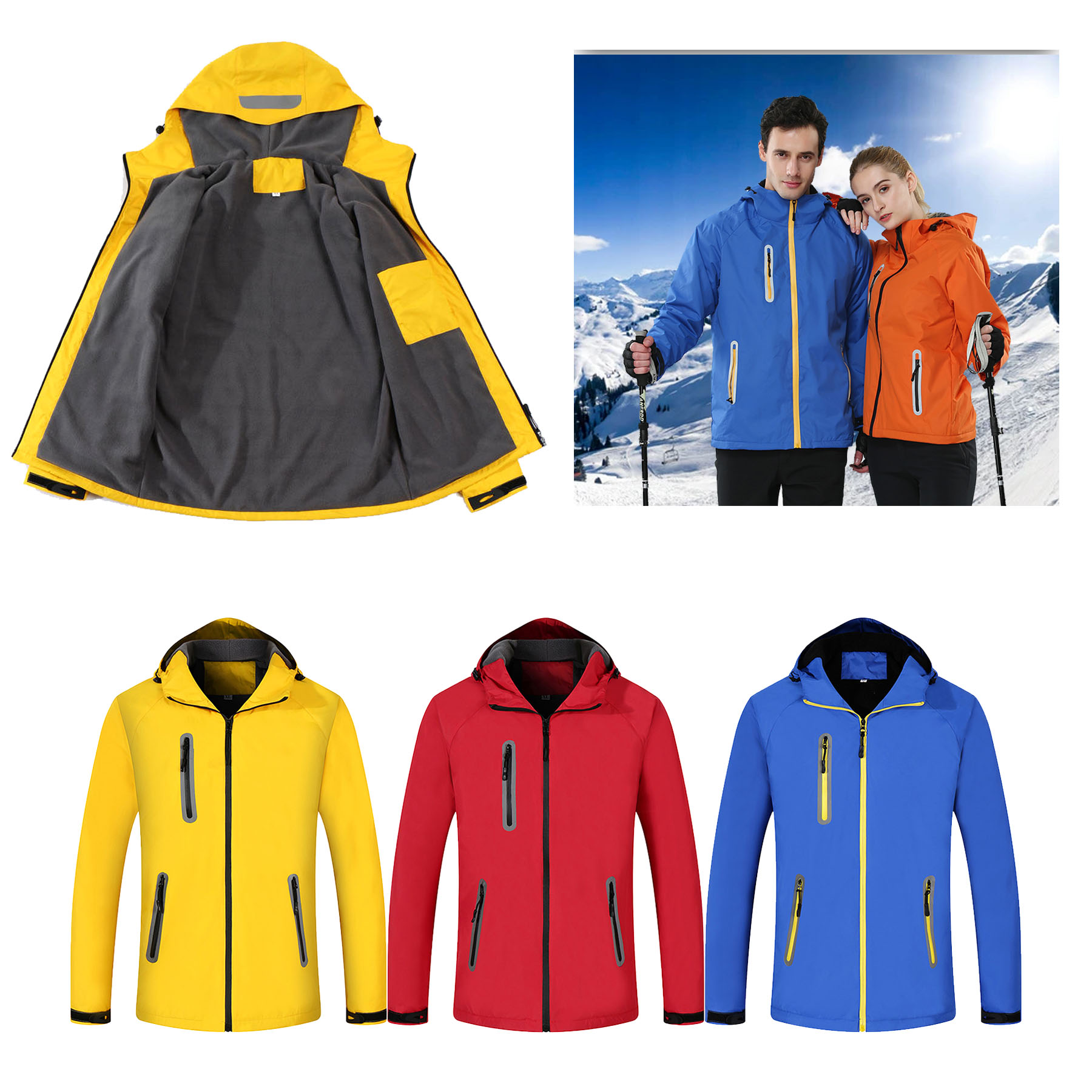Reflective Strip Pocket Hooded Windbreaker Sportswear Winter Waterproof Jackets