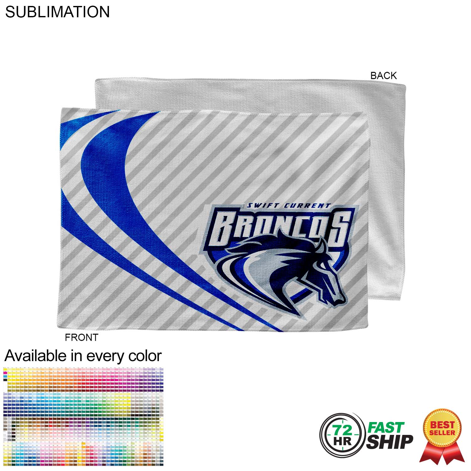 72 Hr Fast Ship -Microfiber Dri-Lite Terry Rally, Sports, Skate Towel, 12x18 Sublimated Edge to Edge 13