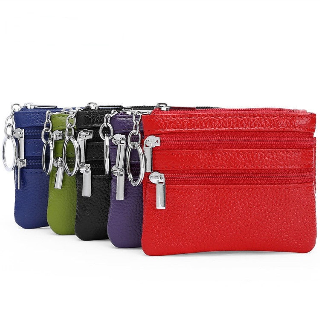 cowhide card money coin purses With Zipper Pocket