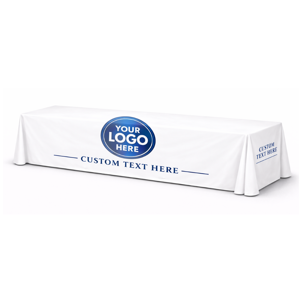8' White Table Throw w/Front Logo