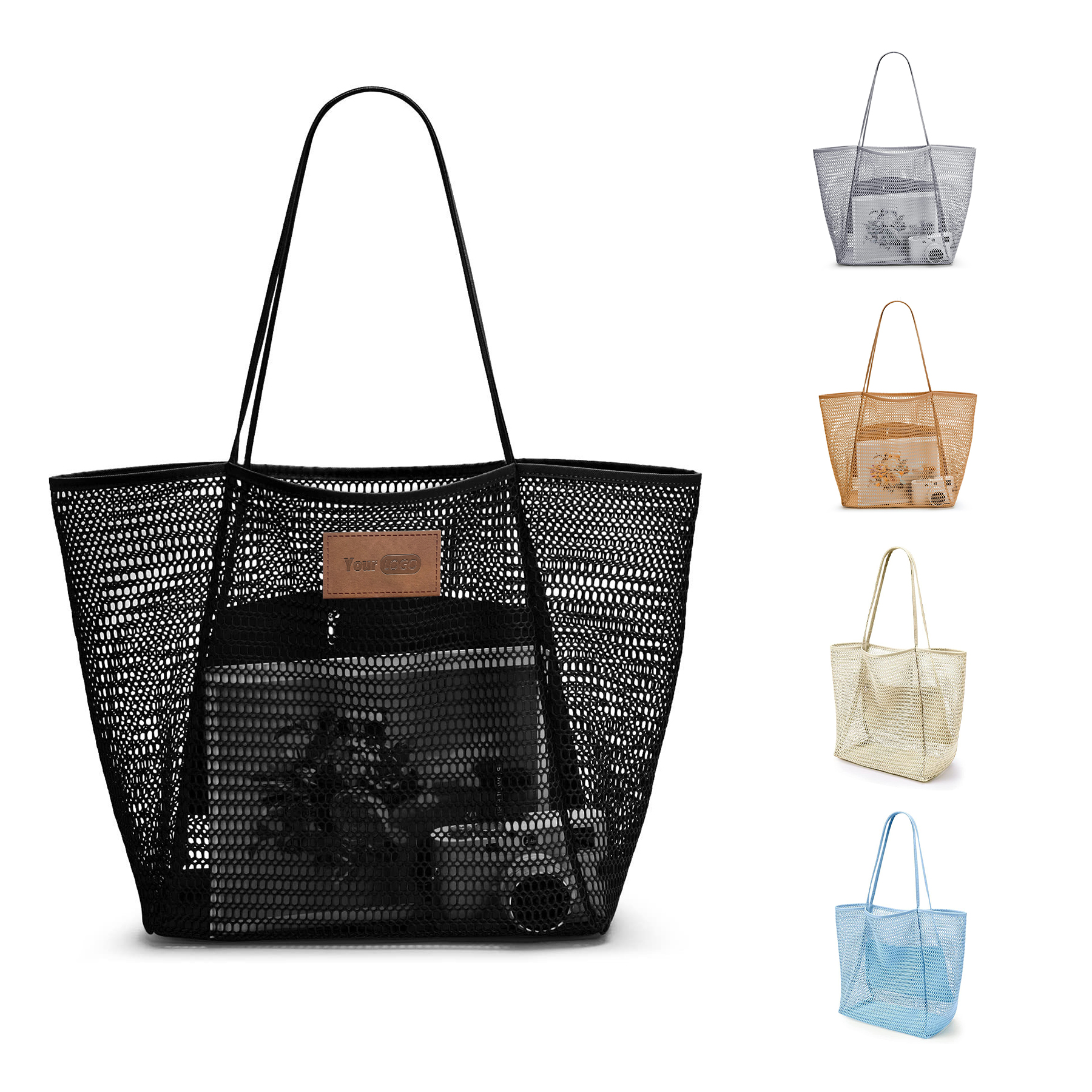 Polyester Casual Beach Mesh Tote Bag, custom tote bag with logo imprint 3