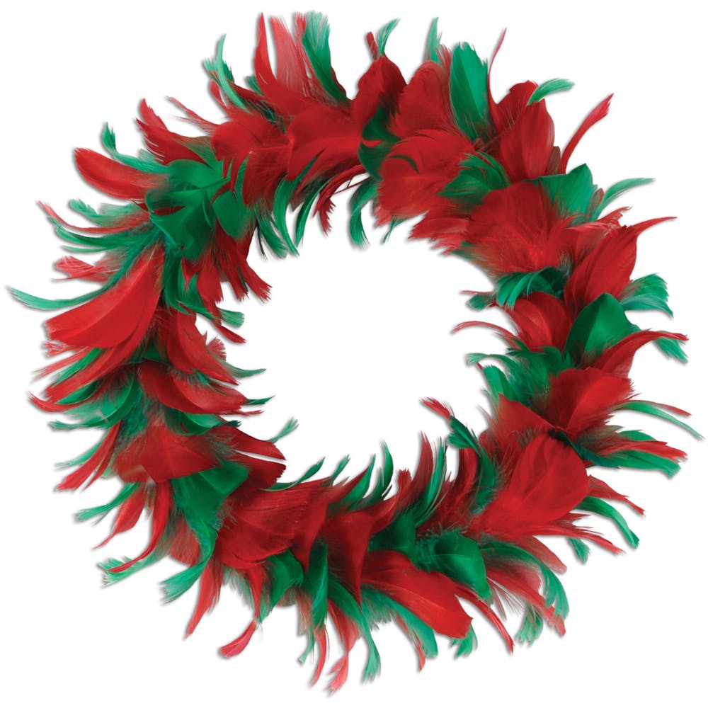Feather Wreaths - Red & Green 8" 3